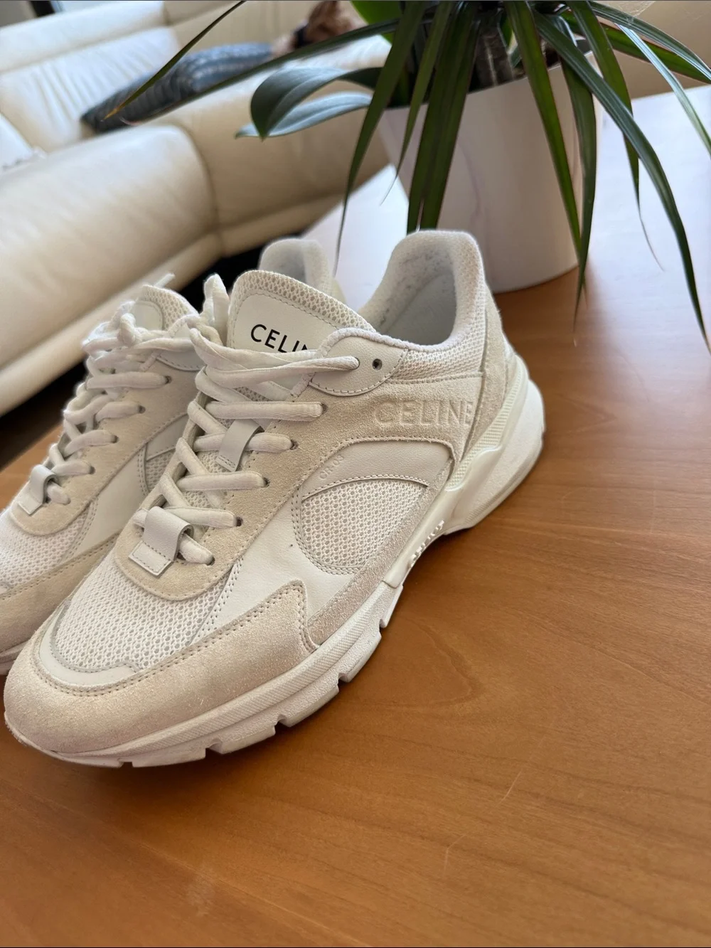 Celine Cream Mesh & Suede Trainer Sneakers - Picture 6 of 8